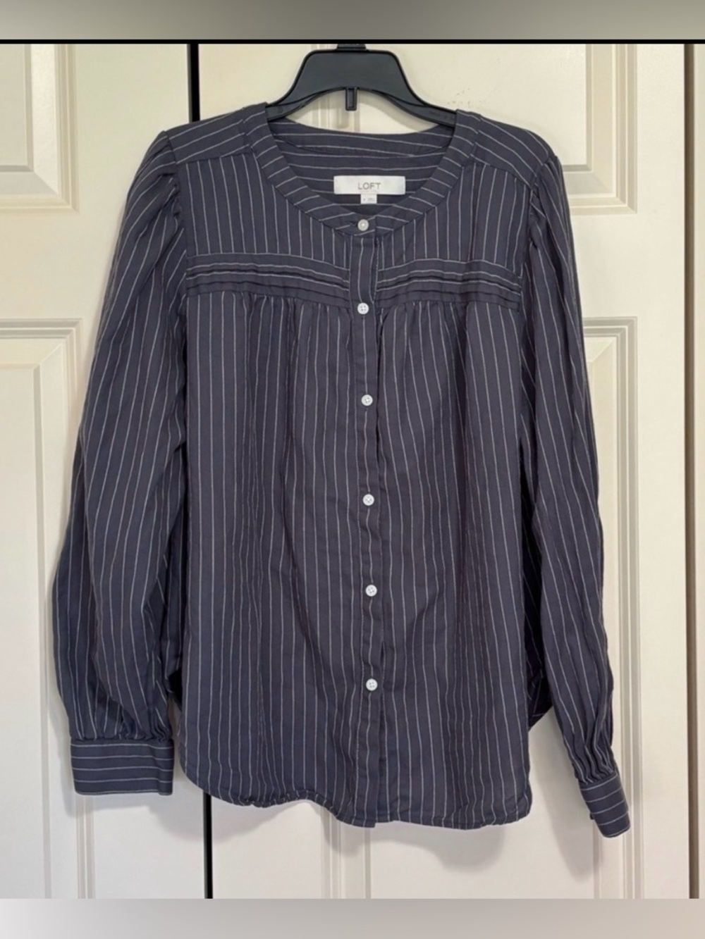 LOFT Charcoal Pinstripe Button-Up Blouse